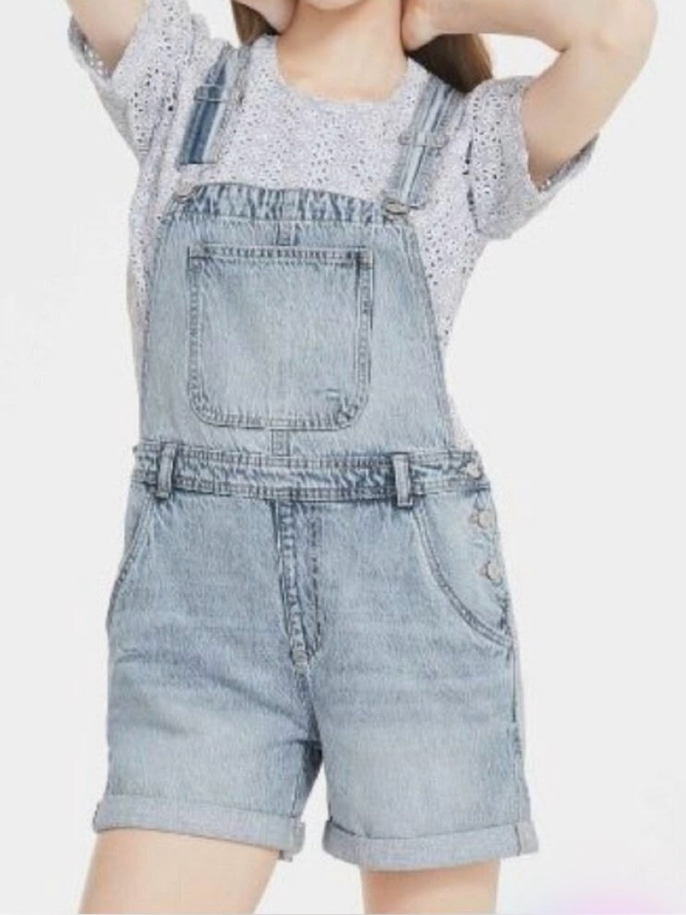 Jillian Harris Joe Fresh Light Blue Denim Overall Shorts